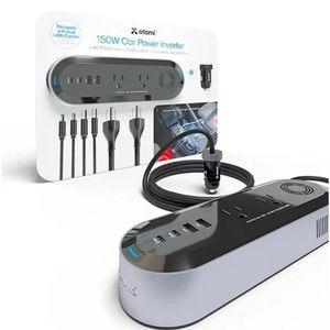 Atomi 150W Car Power Inverter with 2 AC 110V Outlets + 2 USB-C Ports + 2…